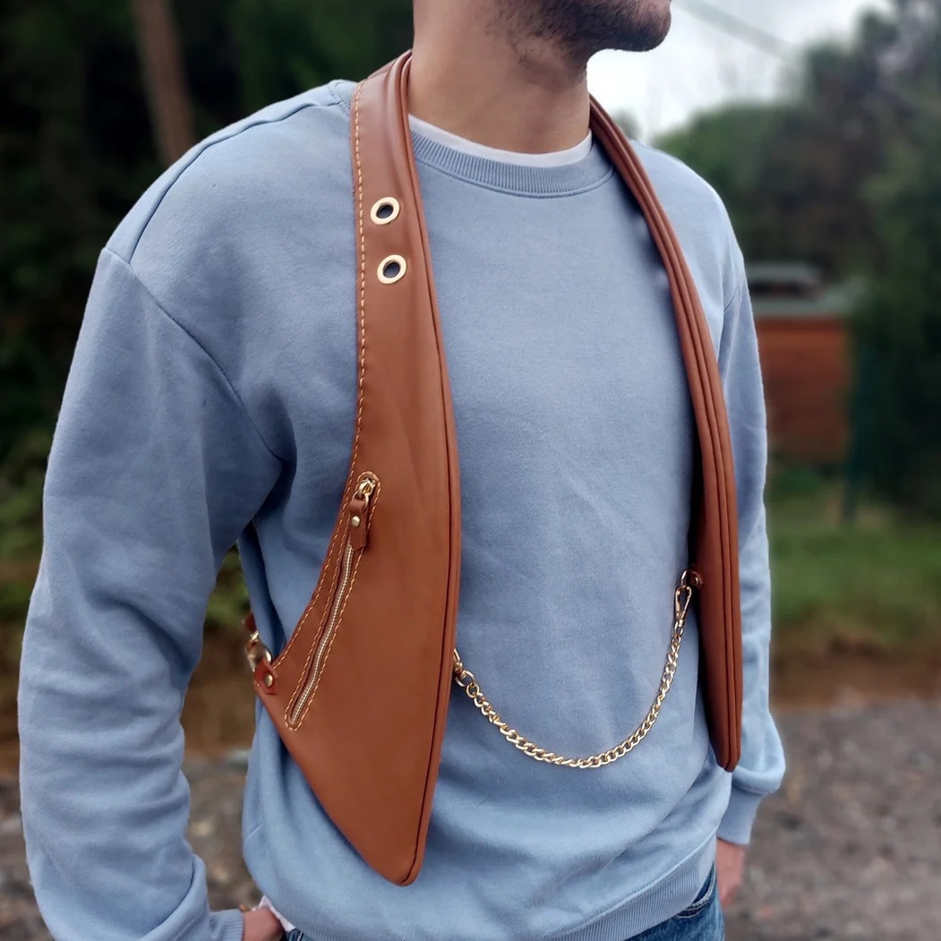 Phone Accessories Europe - スチームパンク中世コスプレゴシックレトロレザー男性と女性の日常脇の下バッグ携帯電話小銭入れチェストバッグアクセサリー