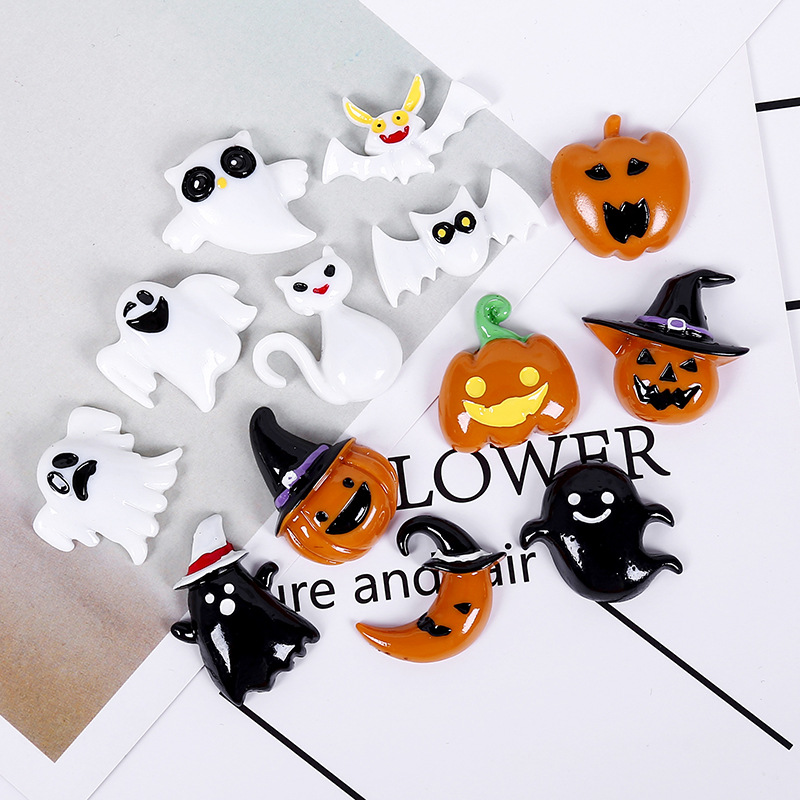 Phone Accessories Europe - 10個ハロウィンミニチュアカボチャゴーストスペース売春樹脂ヘアーリボンセンター用スクラップブッキングdiy電話アクセサリー