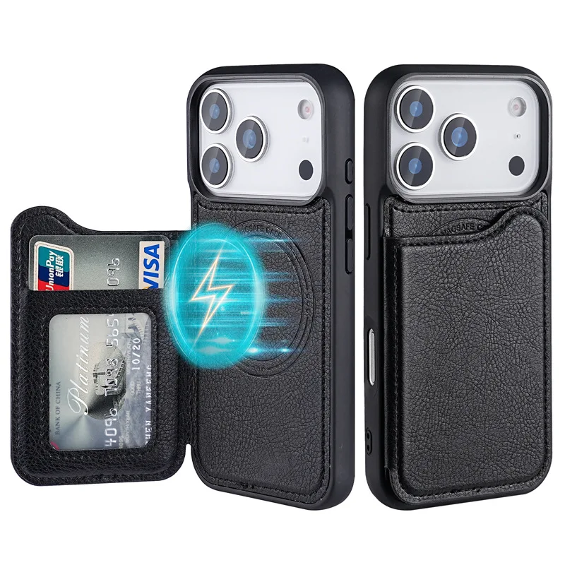 Phone Accessories Hippers - MagSafe対応 マグネット式フリップレザーウォレットカードホルダー付きiPhone 17 Air/16/15 Plus/14/13/12 Pro