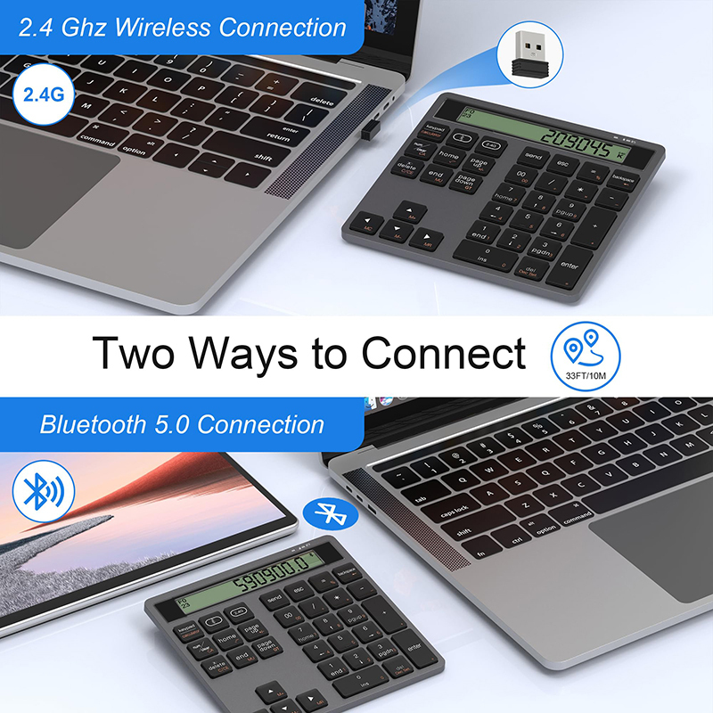 Phone Accessories Europe - JOMAA USB ワイヤレスカスタム数値キーパッド スクリーンディスプレイ付き サイレントクリック 2