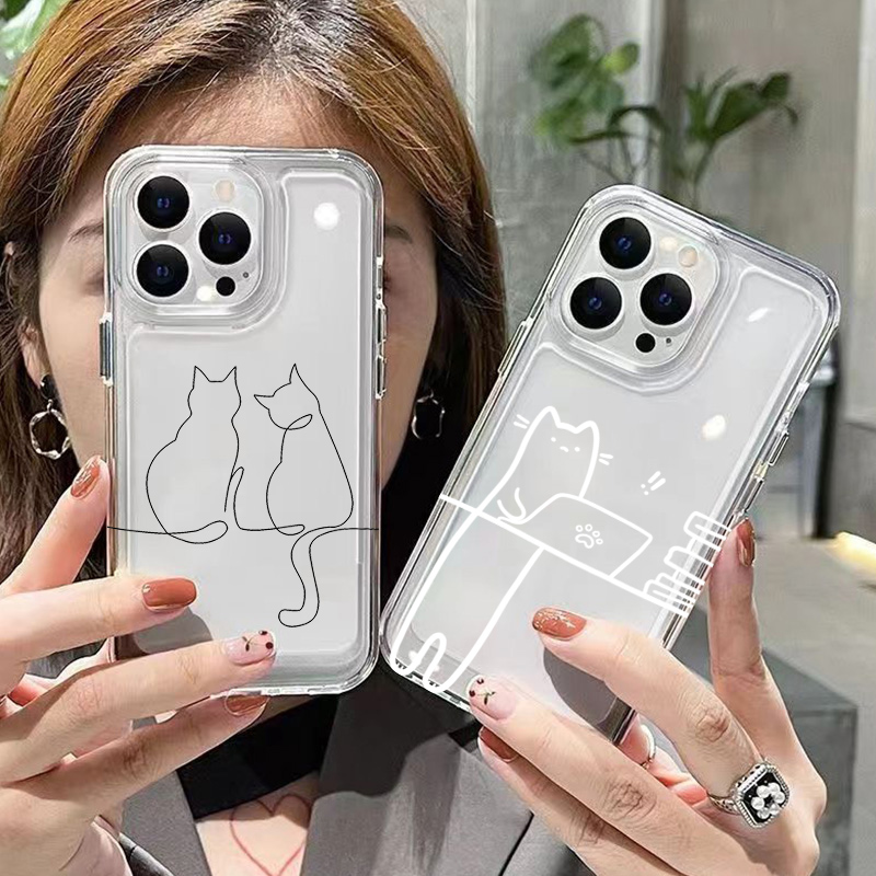 Xiaomi Phone Accessories - かわいいライン猫柄の落下防止スマホケース Xiaomi 14 13T 14T 12