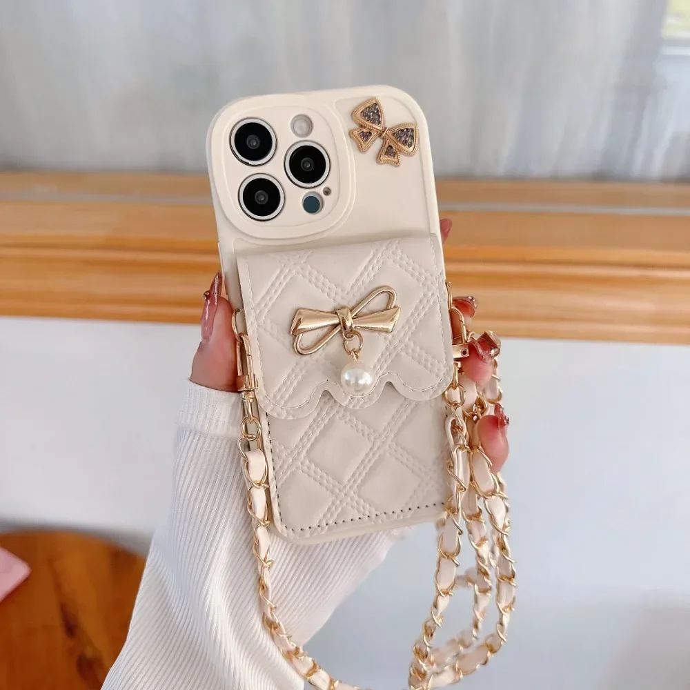 Phone Accessories Hippers - 3D蝶結びクロスボディカードホルダー付き財布型スマホケース iPhone 17 Air 16 Pro