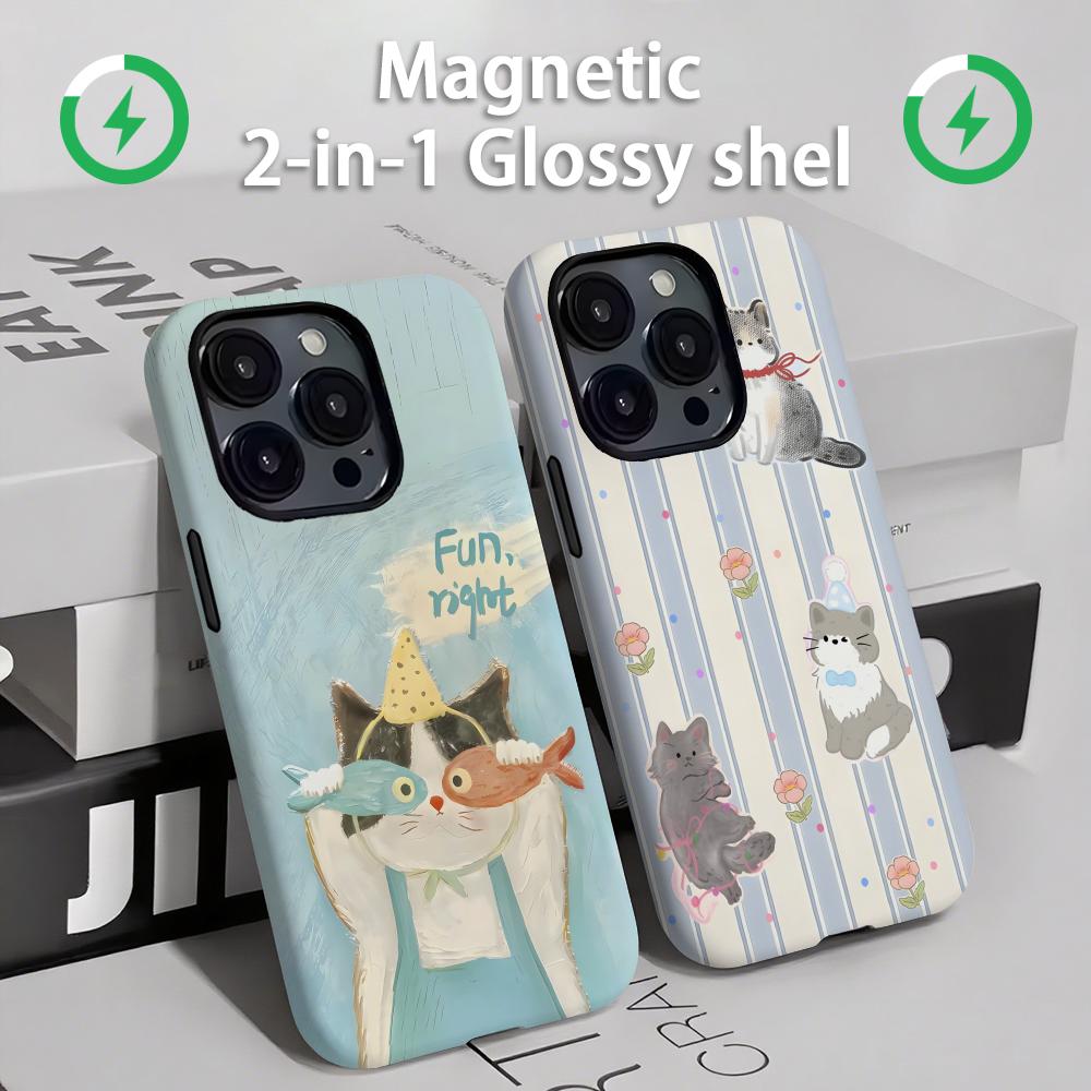 Phone Accessories Magnetic - かわいい猫と犬のスマホケース マグネット式 2-in-1 光沢シェル iPhone 16e