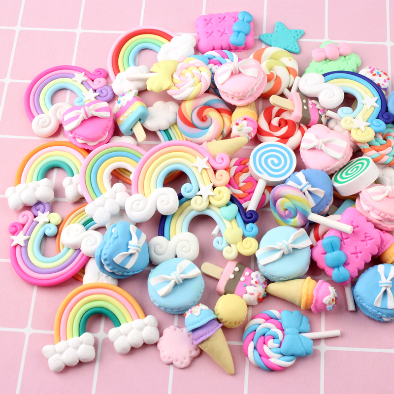 Phone Accessories Europe - 20/30個ミックスキャンディロリポップポリマー粘土アクセサリー置物diyクラフト電話パッチ芸術素材キッズギフトおもちゃslimesフィラー