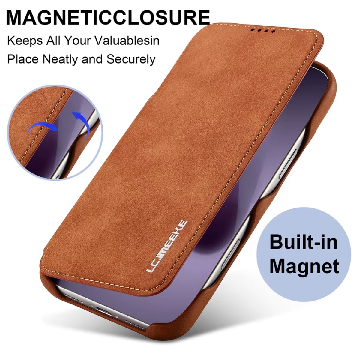 Phone Accessories Hippers - レザー財布型マグネットフリップカバー、カードホルダー付き、Apple iPhone 17 Air、16 Pro Max、14、15