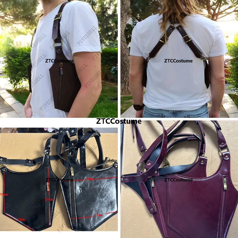 Phone Accessories Europe - スチームパンク中世風レザーショルダーバッグ ヴィンテージ騎士海賊財布 ダブルポケット携帯電話財布 コスプレアクセサリー