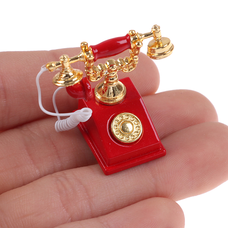 Phone Accessories Europe - 1Pc 1:12 ドールハウスミニチュアヴィンテージ電話ドールハウスアクセサリー現実的なレトロ電話モデルドールハウスディスプレイ用