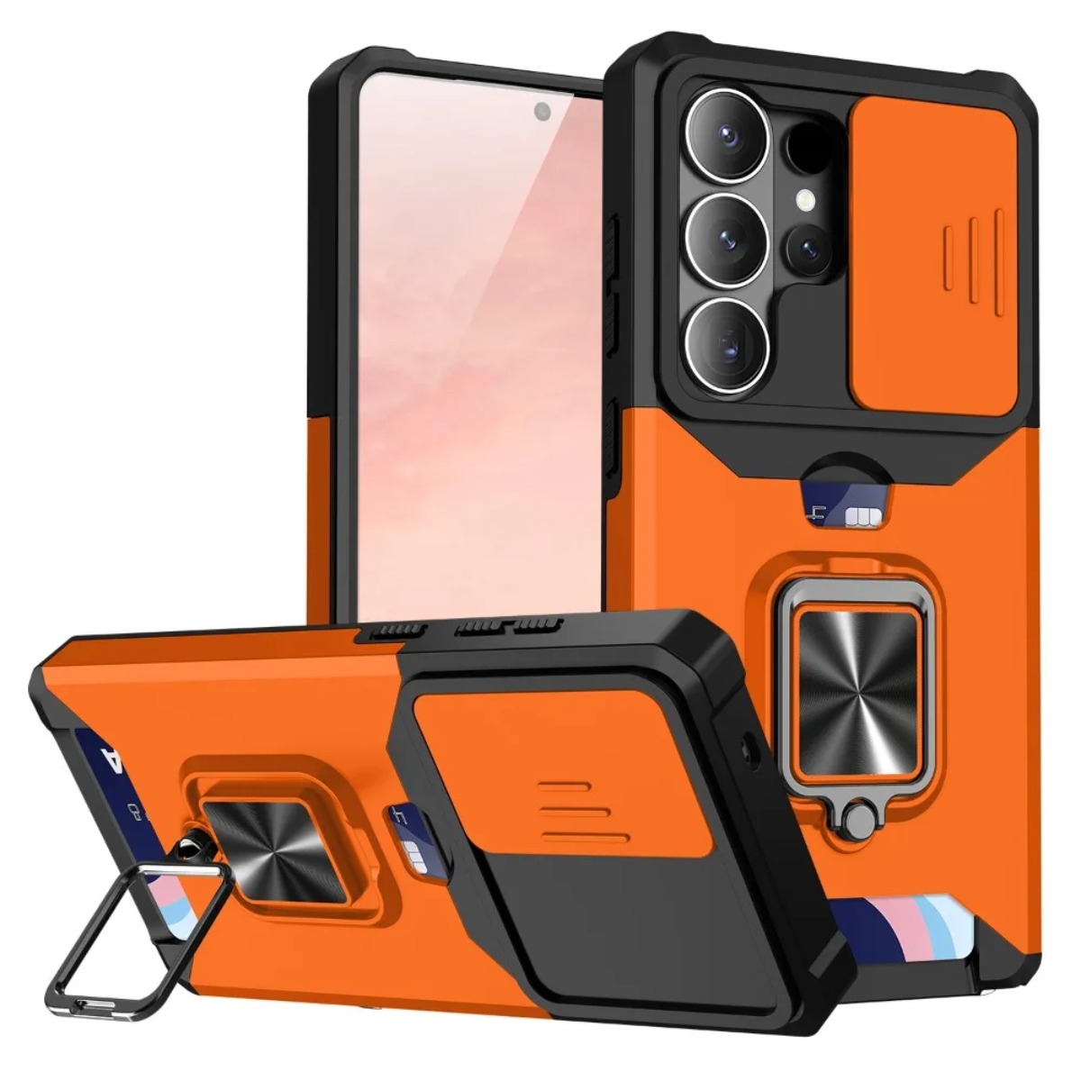 Phone Accessories Ring Holder - カードスロットリングホルダー付きスライドカメラカバー搭載スマホケース Samsung Galaxy S26 Ultra S25