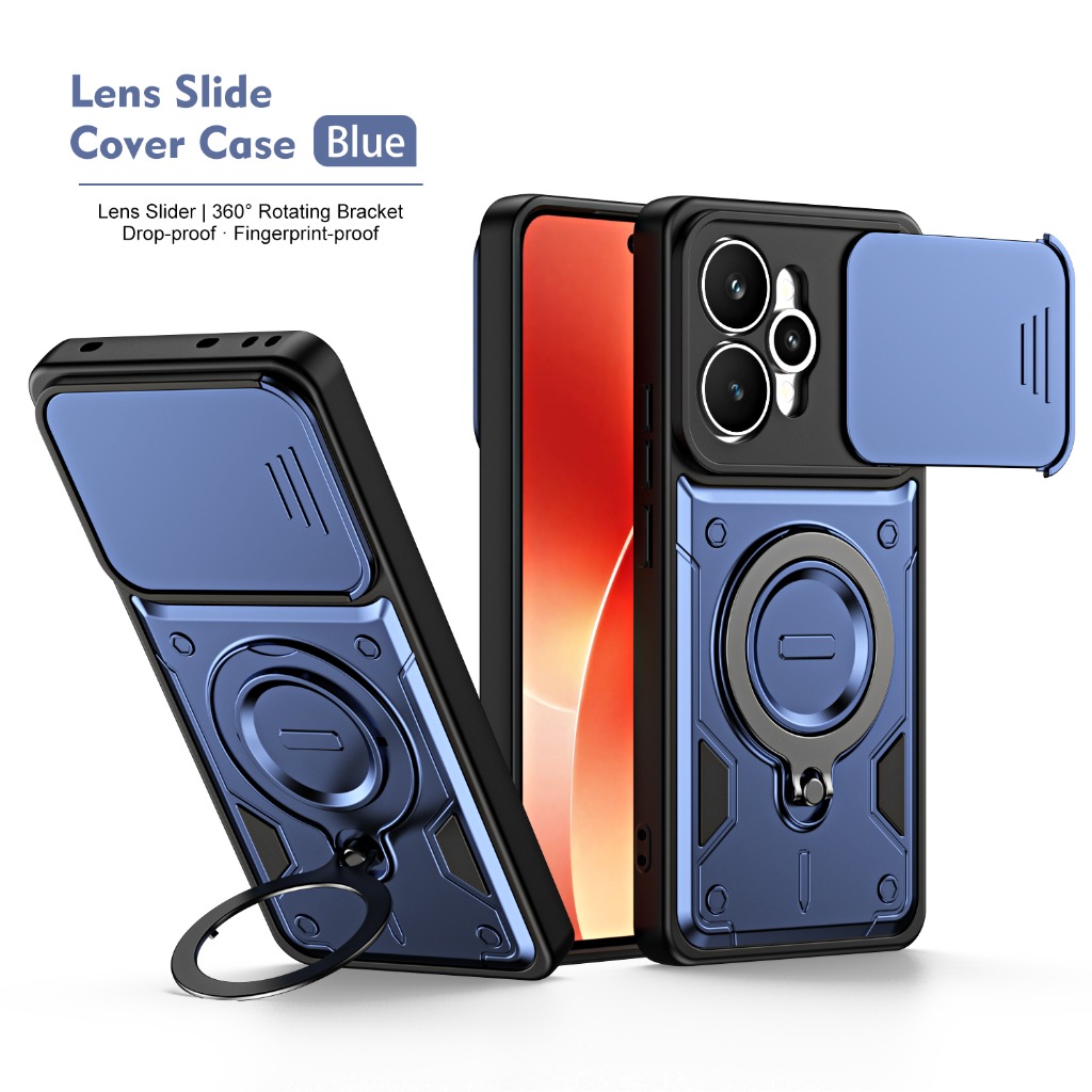 Phone Accessories Ring Holder - 耐衝撃アーマーケース スライド式カメラカバー付き 360度保護 ° 回転式リングホルダーキックスタンド Oppo