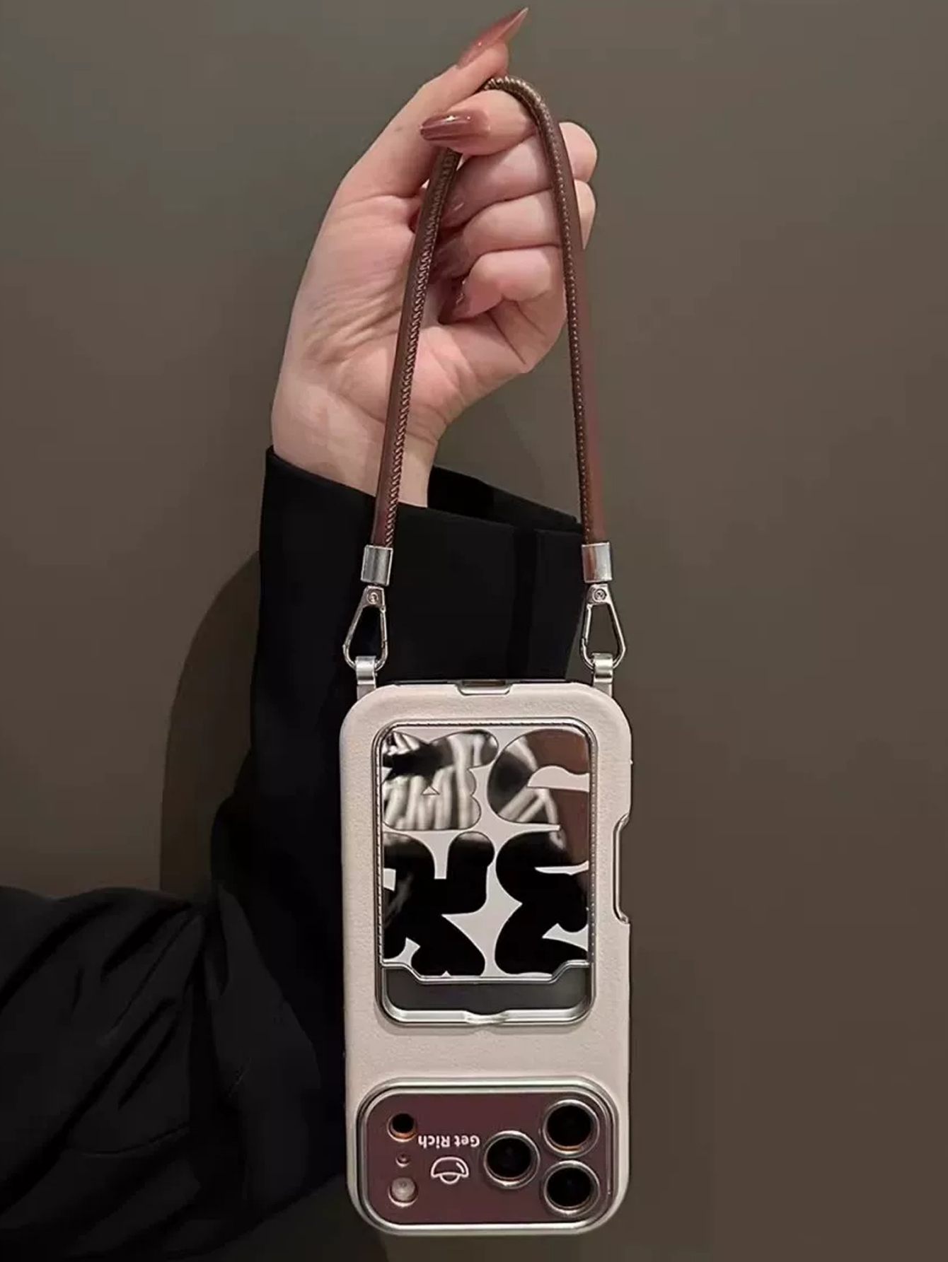 高級レザーミラーカードホルダー付きリストストラップ付きiPh - Phone Accessories Hippers のレビューと価格