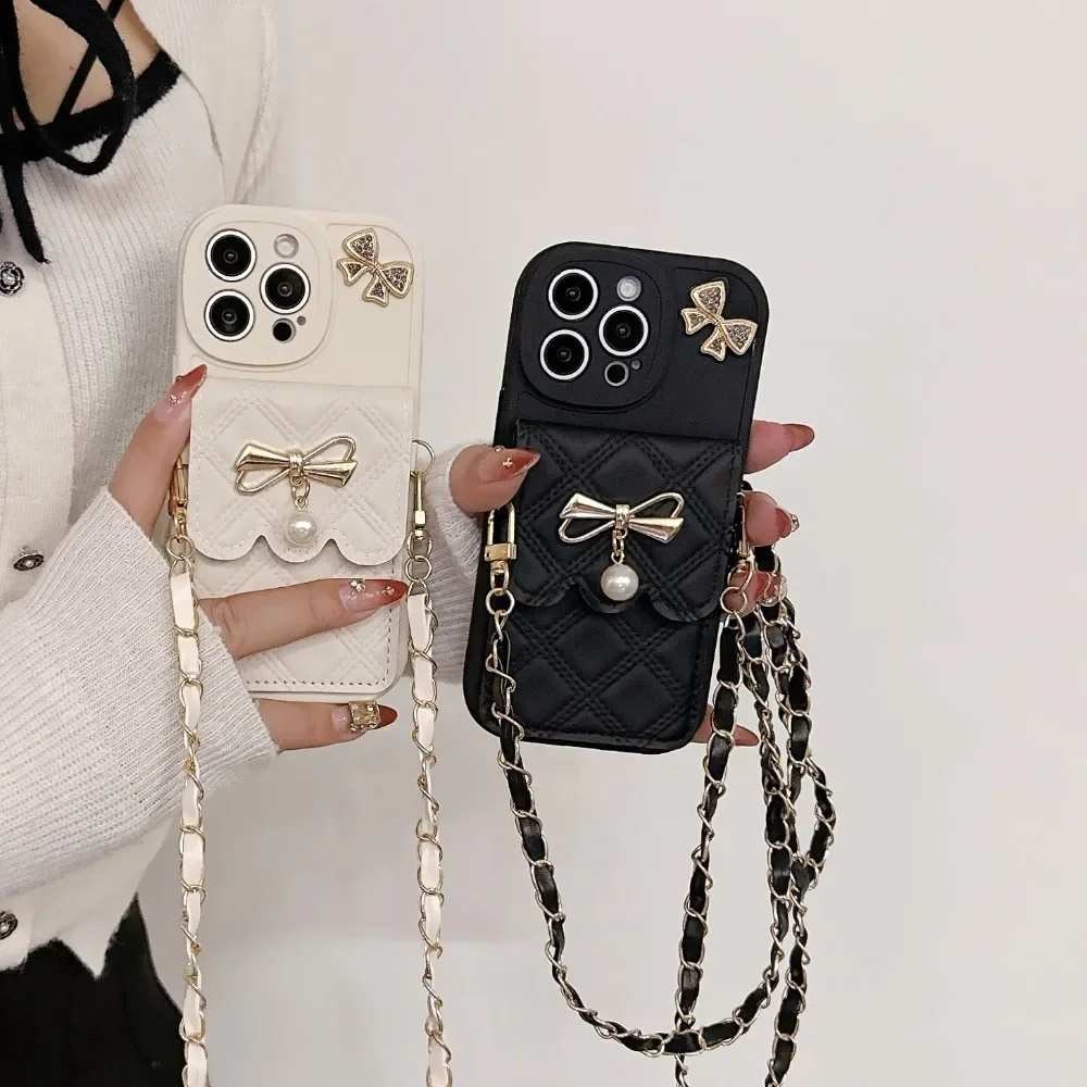 3D蝶結びクロスボディカードホルダー付き財布型スマホケース  - Phone Accessories Hippers のレビューと価格