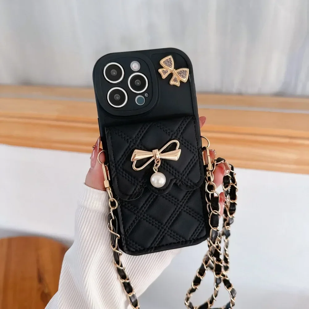 3D蝶結びクロスボディカードホルダー付き財布型スマホケース  - Phone Accessories Hippers のレビューと価格