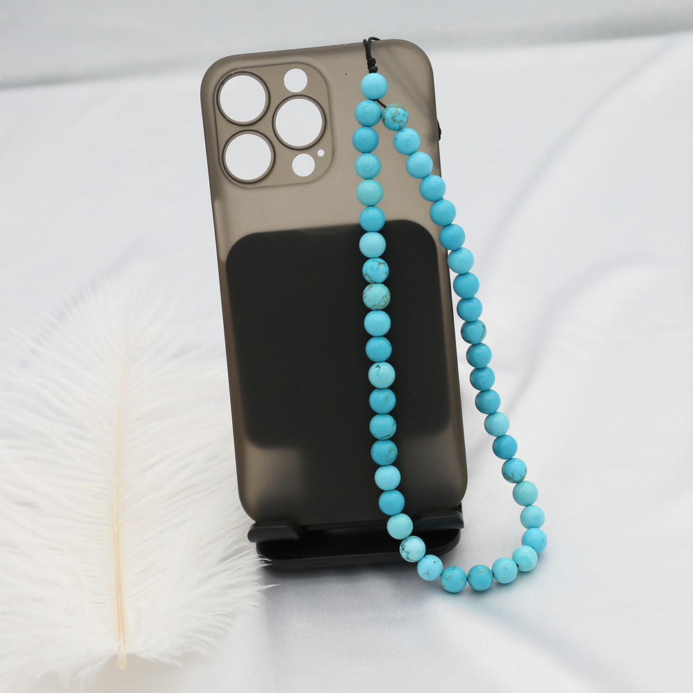 8mmブルーターコイズビーズ携帯電話チェーン女性用電話チャー - Phone Accessories For Men のレビューと価格