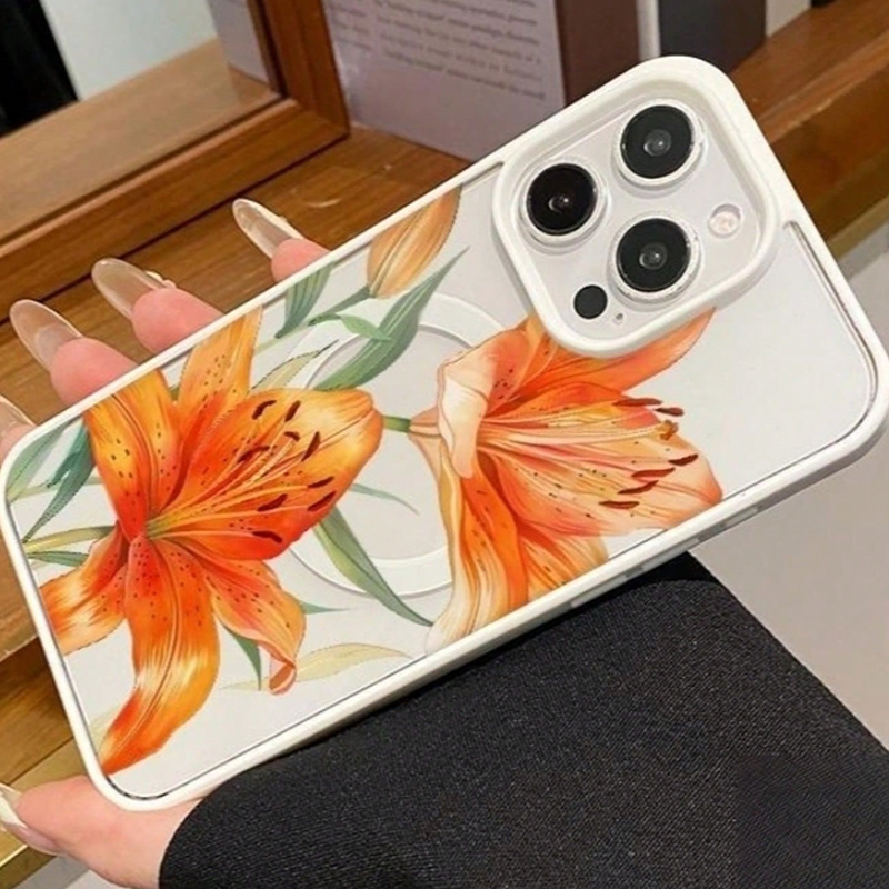 オレンジリリーパターン磁気ケース iPhone 17 11  - Phone Accessories Magnetic のレビューと価格