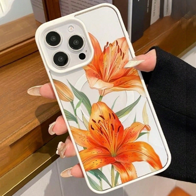 オレンジリリーパターン磁気ケース iPhone 17 11  - Phone Accessories Magnetic のレビューと価格